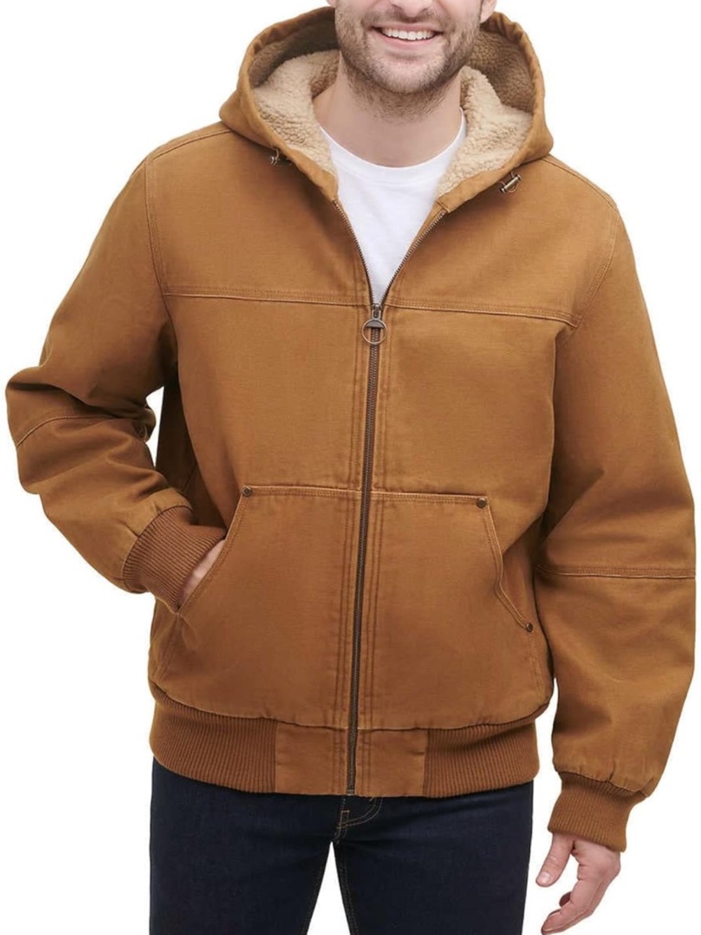 G.H. Bass & Co. Hooded Sherpa-Lined Bomber Jacket in Caramel Brown